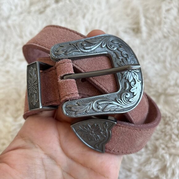 Free People Wildwood Suede Leather Western Etched Buckle Belt XS/S - Picture 3 of 16